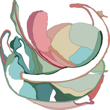 Pastel rengarenk renklerde yaz soyutlaması, yağmur döneminde tarım alanlarına benzer pürüzsüz akış çizgileri.