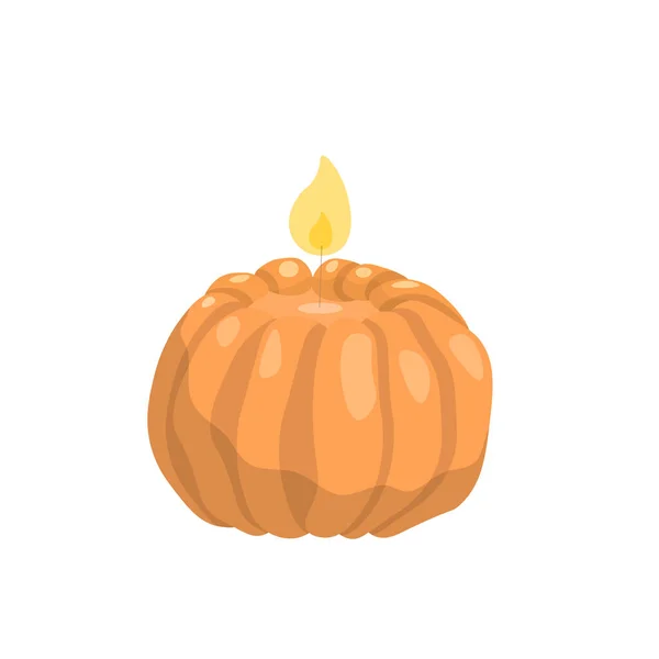 Velas perfumadas de cera ardiente, de color naranja en forma de calabaza. Elemento de diseño de relajación y recreación. — Archivo Imágenes Vectoriales