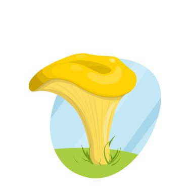 Düz çizim, tepedeki çimlerde mantar mantarı..