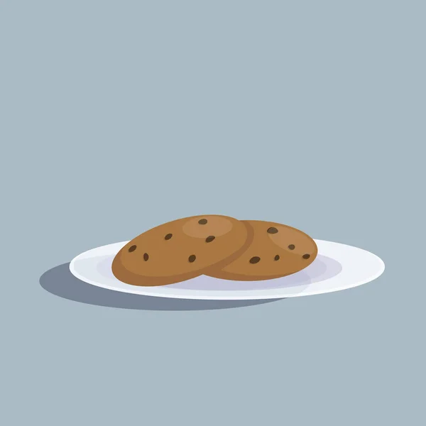 Скляна тарілка з печивом з шоколаду. Плоский стиль. Елементи веб-дизайну . — стоковий вектор