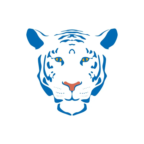 Neujahr und Weihnachten 2022 minimalistische Illustration mit blau gestreiftem Tiger-Symbol des Jahres. — Stockvektor