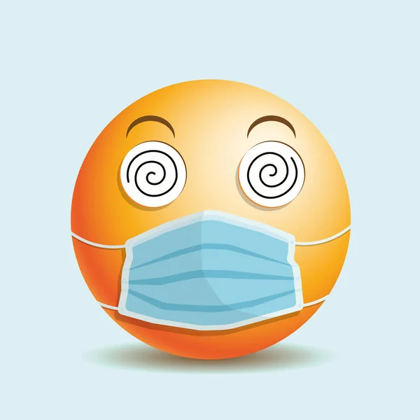 Emoji смайлик потерял со спиралями в глазах в медицинской маске. — стоковый вектор