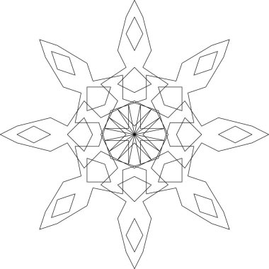 Beyaz arka planda siyah renkli Geometrik kar tanesi. Noel illüstrasyonu.