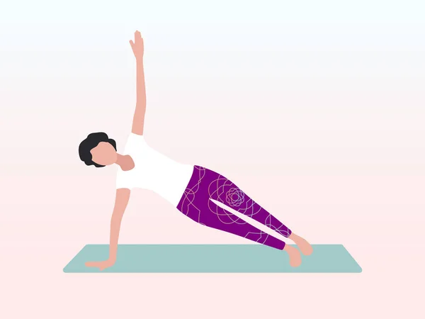 A woman is engaged in yoga in the pose of the side plank or Vasishthasana. Can be used for poster, banner, flyer, postcard, website. — Vettoriale Stock