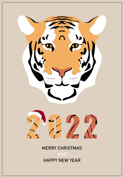 Vrolijk Kerstfeest en Gelukkig Nieuwjaar 2022, geopend met een tijger, poster, omslag.. Stockillustratie