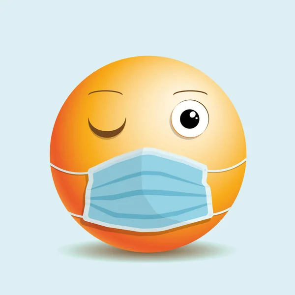 Emoji emoticon teasing winks in medical mask. — стоковый вектор