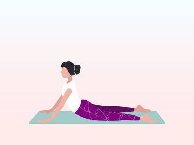 Bir kadın yukarı bakan köpek pozisyonunda yoga yapıyor ya da Urdhva Mukha Svanasana. Poster, pankart, broşür, kartpostal, web sitesi için kullanılabilir.