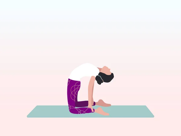 Wanita berlatih yoga di unta atau Ushtrasana berpose. Dapat digunakan untuk poster, spanduk, selebaran, kartu pos, situs web. - Stok Vektor