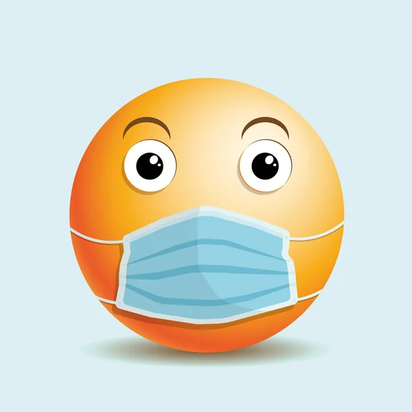 Emoji emoticon with raised eyebrows and medical mask. — 스톡 벡터