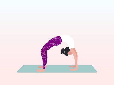 Bir kadın köprü pozisyonunda yoga yapıyor, yay pozisyonu ya da Urdhva Dhanurasana. Poster, pankart, broşür, kartpostal, web sitesi için kullanılabilir.