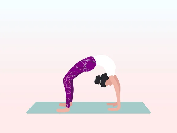 Žena cvičí jógu v mostním póze, luk tváří dolů nebo Urdhva Dhanurasana. Lze použít na plakát, banner, leták, pohlednici, webové stránky. — Stockový vektor