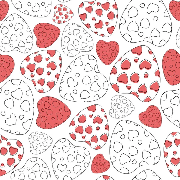 Muster, rote Herzen und lineare Herzen zum Valentinstag. — Stockvektor