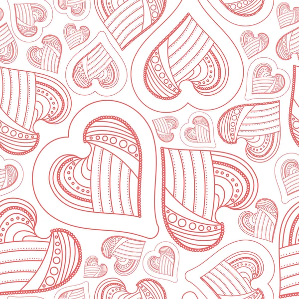 Pattern, repeating red linear hearts with patterns, for valentines day — Stock Vector