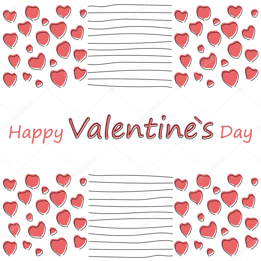 Happy valentines day greeting card with hearts and lines.