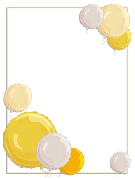 Postkarte im Rahmen mit Luftballons in Goldfolie, Urlaubsgruß. — Stockvektor