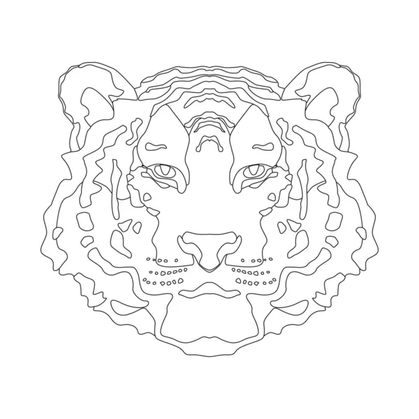 Lineáris kép a fejét egy aranyos tigris, egy kifestőkönyv gyerekeknek és felnőtteknek. — Stock Vector