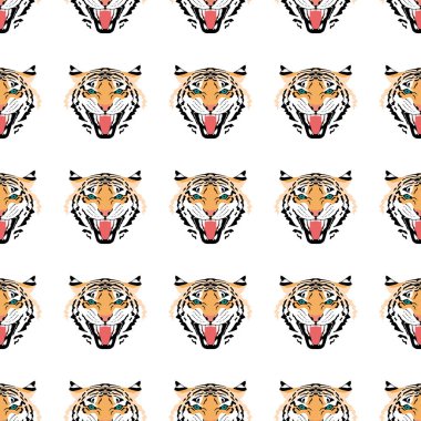 Yırtıcı kaplan deseni tekrarlanıyor, arka planlar, ambalajlar ve duvar kağıtları için kusursuz çizimler..
