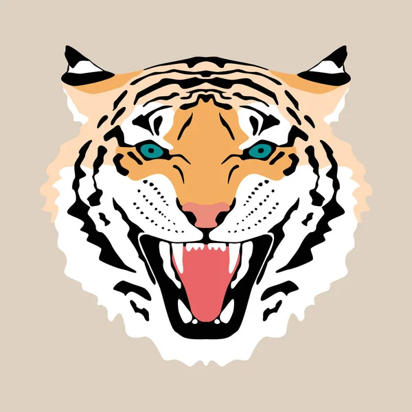Vector illustratie van wilde tijgerkop met hoektanden, tijger symbool van 2022. — Stockvector