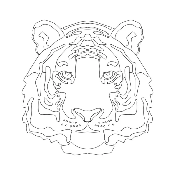 Linear image tiger head, coloring book for adults and children. — Stock Vector