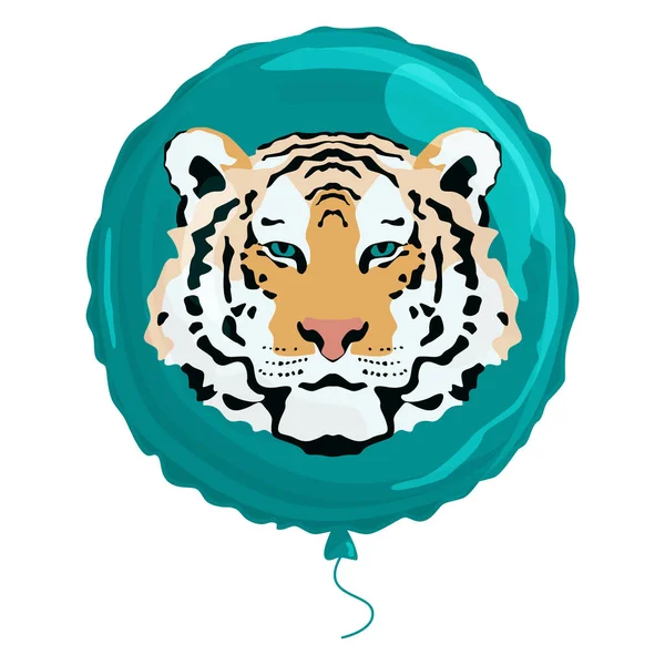A proud tiger on a round foil balloon. for packaging, backgrounds and holidays. — Image vectorielle