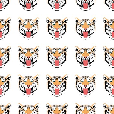 Tekrarlayan kaplan deseni, arka planlar, ambalajlar ve duvar kağıtları için kusursuz illüstrasyon.