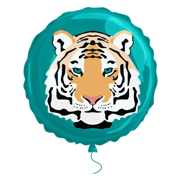 Leuke tijger op een ronde folieballon. voor verpakkingen, achtergronden en feestdagen — Stockvector