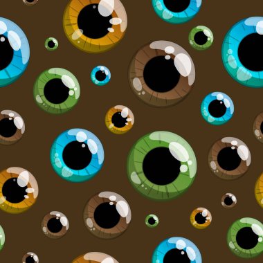 Koyu kahverengi bir arka planda çok renkli gözler, pürüzsüz çizimler. Vektör illüstrasyonu