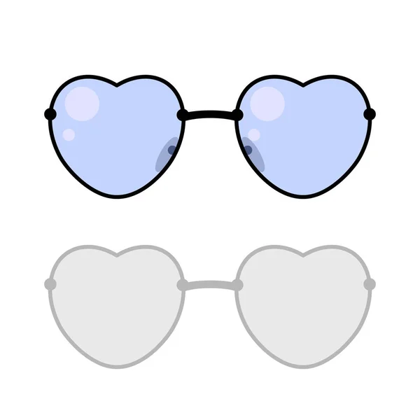 黒のフレームと影の白い背景に青のガラスとハート型のメガネのベクトルイラスト ベクターイラスト — ストックベクタ