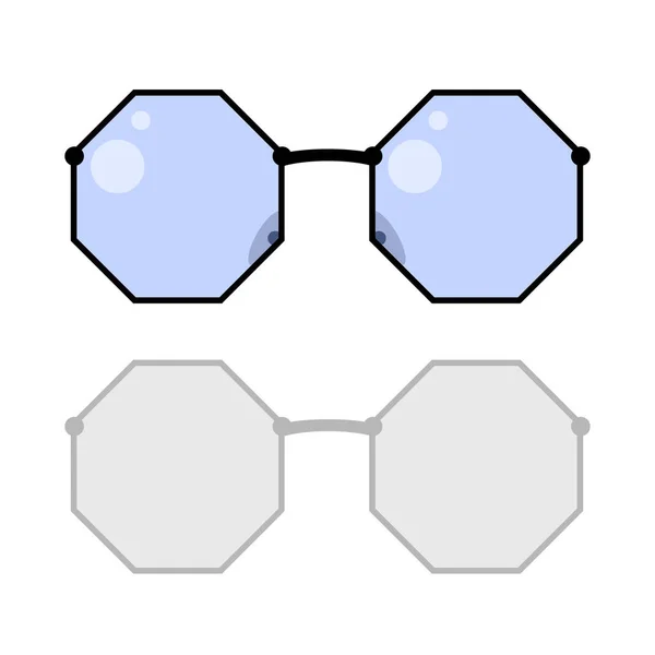 Vektorillustration Einer Achteckigen Brille Mit Schwarzem Rahmen Und Blauem Glas — Stockvektor