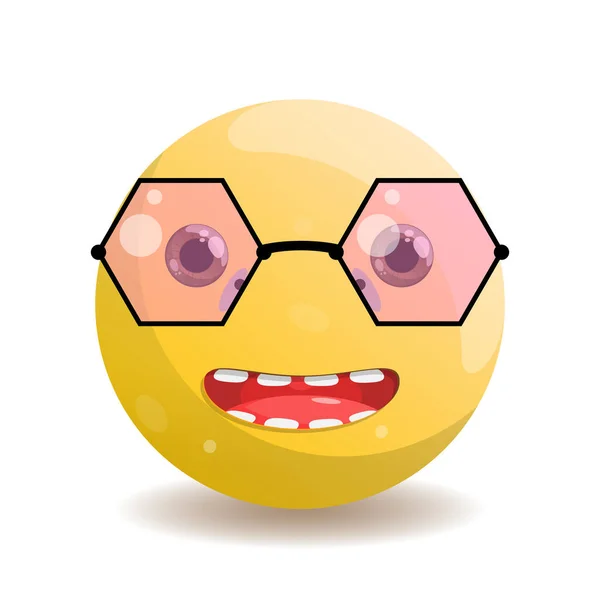 Emoticon Emoji Rotonda Con Grande Sorriso Occhiali Rosa Esagonali Con — Vettoriale Stock