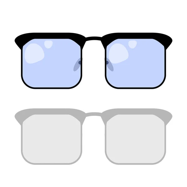 黒のフレームと影の白い背景に青のガラスと正方形の形状のメガネのベクトルイラスト ベクターイラスト — ストックベクタ
