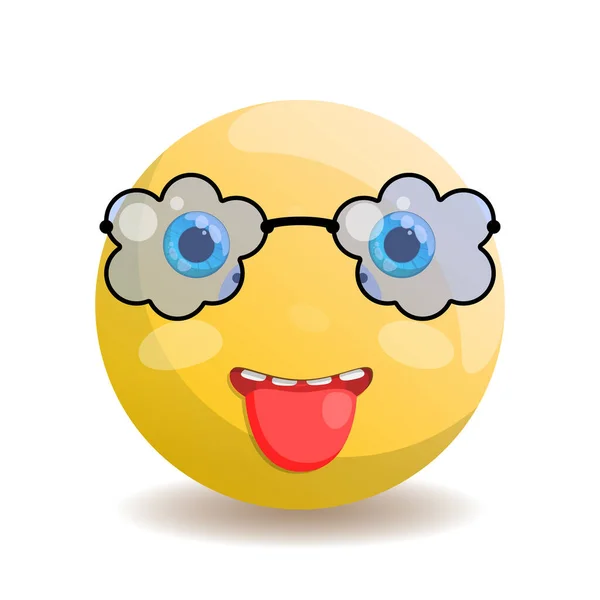 Smiley Emoji Sporgeva Lingua Con Gli Occhi Azzurri Occhiali Forma — Vettoriale Stock