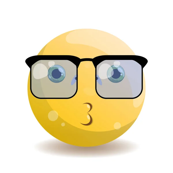Emoji Emoticon Rund Mit Einem Kuss Quadratische Blaue Sonnenbrille Mit — Stockvektor