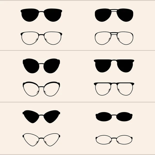 Foto Con Imagen Gafas Diferentes Formas Monturas Negras Con Una — Vector de stock