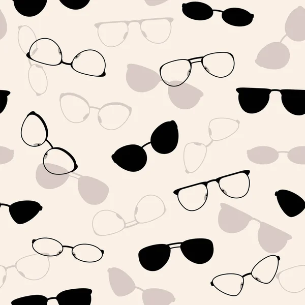 Glasses Black Brown Frames Different Shapes Beige Background Seamless Pattern — Stockvektor
