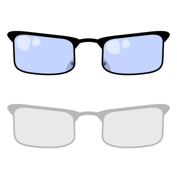 Vector Illustration Rectangular Glasses Black Frame Blue Glass Flare White — Stock Vector