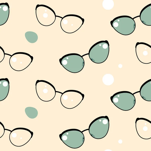 Glasses Shape Drops Black Frame Green Glass Beige Background Seamless — Stockvektor