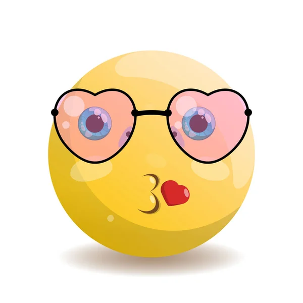Emotikon Emoji Pocałunkiem Sercem Niebieskimi Oczami Okularach Kształcie Serca Czarną — Wektor stockowy