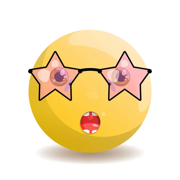 Emoji Emoticon Surprised Golden Eyes Star Shaped Glasses Black Frame — Vettoriale Stock