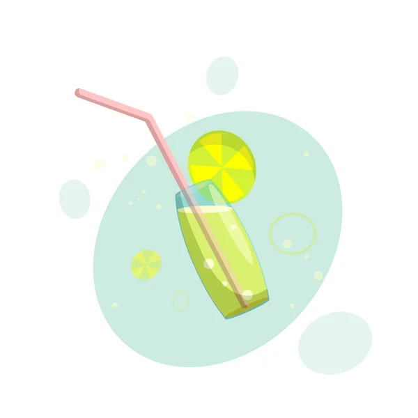 Illustration Cocktail Bubbles Glass Straw Slice Lemon Vector Illustration — Vector de stock