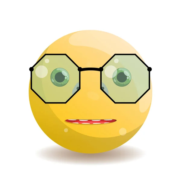 Emoji Emoticon Yellow Gradient Green Eyes Octagonal Glasses Black Frame — Vettoriale Stock