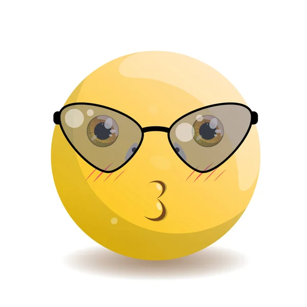 Emoji Smiley Kiss Brown Eyes Triangle Shaped Glasses Black Frame — Vetor de Stock