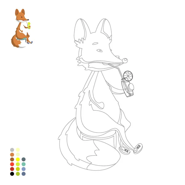 Coloring Book Children Adults Fox Sitting Chair Cocktail Color Example — Wektor stockowy