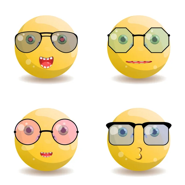 Set Four Emoji Different Emotions Different Colors Aviator Octagon Shaped — Vettoriale Stock