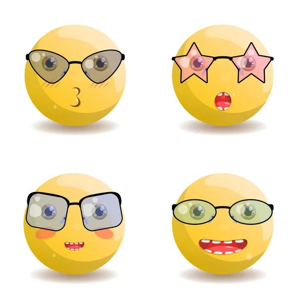 Set Four Emoji Different Emotions Different Colors Oval Triangle Shaped — Vector de stock