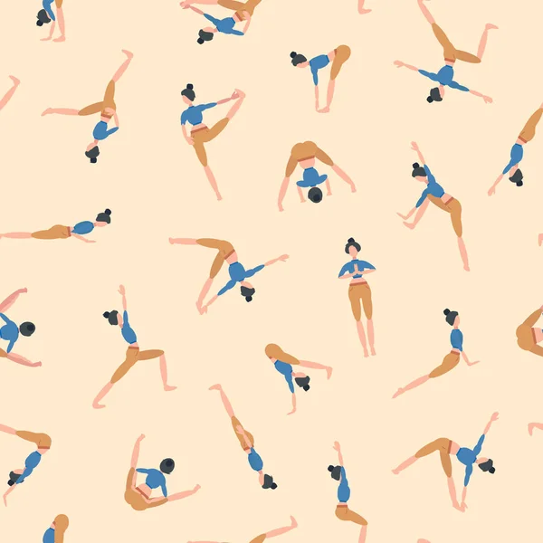 Pattern Seamless Illustration Theme Yoga Sports Consisting Different Poses Woman — Stock Vector