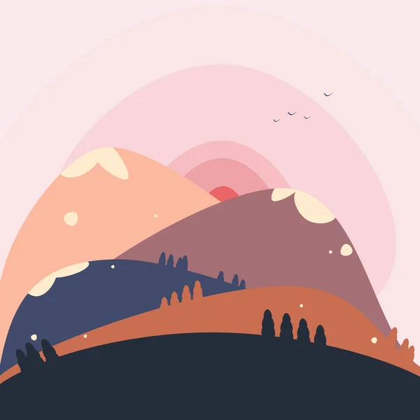 Achtergrond Illustratie Van Licht Helder Roze Blauw Oranje Bergen Heuvels — Stockvector