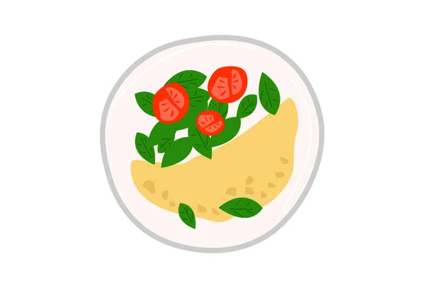 Scrambled Eggs White Plate Flat Style Illustration Breakfast Suitable Menu — Stock Vector