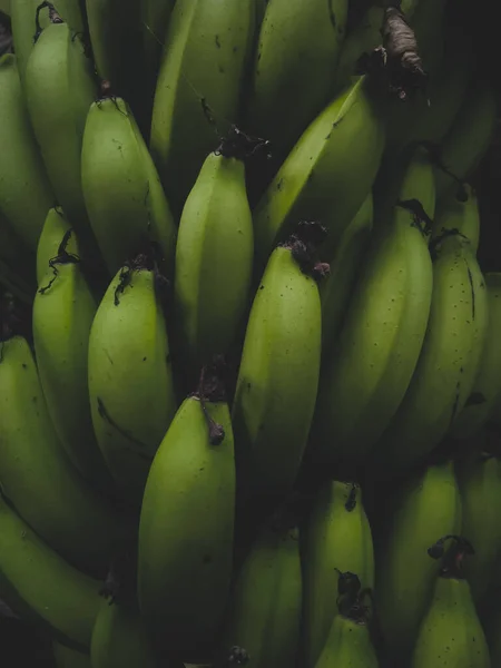 fresh green bananas on a banana market
