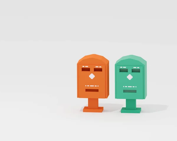 Tayvan halk posta kutusu, kırmızı ve yeşil renkli bir dijital posta kutusu izometrik vokal raster 3D resimleme beyaz arka planda.